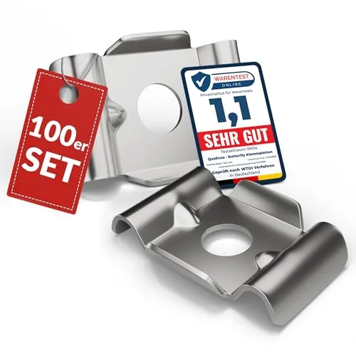 Qualinos 100x hochwertige Doppelstabmattenzaun Befestigung Zubehör Typ Butterfly aus V2A. Zaunhalter Edelstahl zur Zaunbefestigung. Stabmattenzaun Befestigung Zubehör Zaun Halterung. Made in Germany