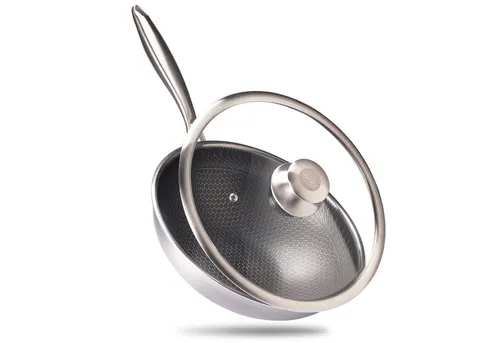 Reishunger Premium Wok aus Edelstahl 28 cm - Induktionsgeeignet, mit Antihaftbeschichtung und praktischen Glasdeckel für müheloses Kochen und einfache Reinigung