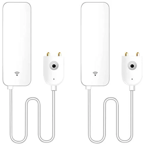 Luminea Home Control Wasserwarner: 2er-Set WLAN-Wassermelder, externer Sensor, App, 2 J. Batterielaufzeit (Elesion Wassermelder, Wasserwarnmelder, Feuchtigkeitsmelder)