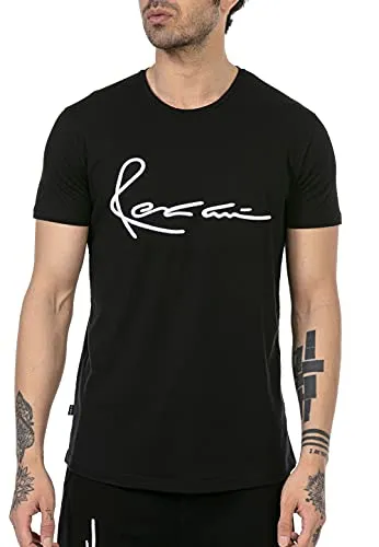 T-Shirt für Herren Kurzarm Baumwolle Rundhals Bestickt Schwarz M