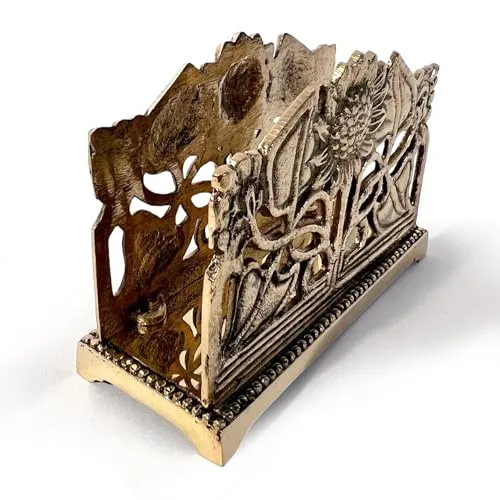 Thorness Briefständer im Jugendstil, poliertes Messing, Sonnenblumen-Briefständer, dekorativer Notiz- und Briefhalter für Zuhause oder Büro