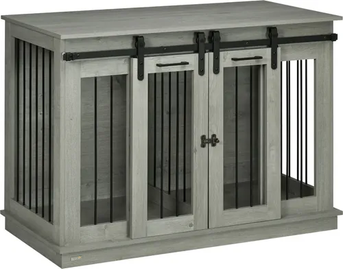 PawHut Hundekäfig MDF, Stahl - Tierspielzeug: Flexibler Hundekäfig mit herausnehmbarer Trennwand, bietet Komfort und Stabilität und fügt sich perfekt in Ihr Zuhause ein.