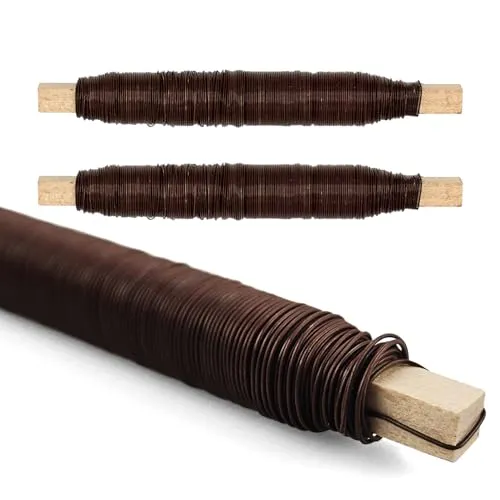 Netuno 3 x Floristendraht Braun auf Holzstab Blumendraht für Kränze Gestecke Dekoration Basteln Blumenarrangements stabiler Draht für Floristik Handwerk