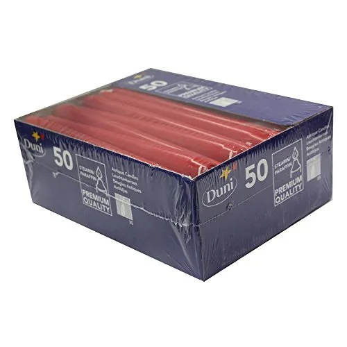 Duni Leuchterkerzen rot, 25 cm, 50 Stück - Spitzkerzen aus 70% Stearin und 30% Paraffin, hochwertige Markenware von Duni in leuchtendem Rot – ideal für festliche Anlässe!