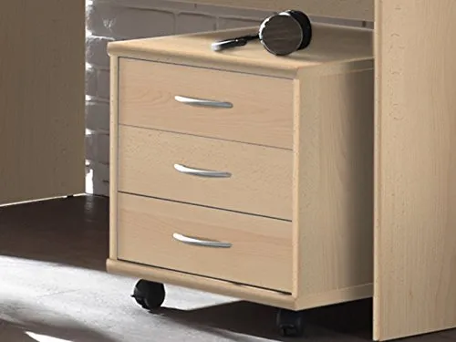 möbelando Rollcontainer Olli I - Praktischer Bürocontainer in Buche - Büro Aufbewahrung & Organisation - Der platzsparende Rollcontainer 