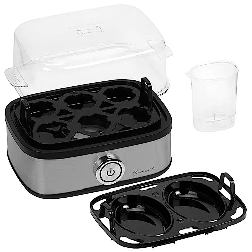 Rosenstein & Söhne Spiegelei Kocher 3in1 - Eierkocher für bis zu 6 Eier oder 2 Rühreier, energieeffizient mit nur 210 W und hochwertigem Edelstahl-Gehäuse. Ideal für ein schnelles und leckeres Frühstück!
