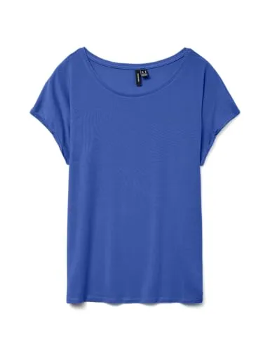 VERO MODA Damen Vmava Plain Ss Top Ga JRS Noos, Dazzling Blue, Medium