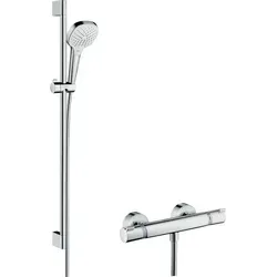 hansgrohe Croma Select E Combi Brausenset 27082400 - Duschbrausen & -köpfe, vielseitige Brause mit Select-Funktion für individuelles Duscherlebnis in modernem Weiß-Chrom Design