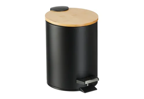 relaxdays Mülleimer Bad Mülleimer 3 l mit Bambusdeckel, schwarz