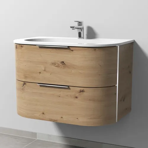 Sanipa 4balance Keramik-Waschtisch + Waschtischunterbau 80 cm mit 2 Auszügen, Griff