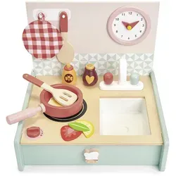 Xxxl Kinderküche Tenderleaftoys - Spielmöbel für kreative Kinder, aus Holz in Rosa, Weiß, Hellgrün und Hellbraun mit interaktiven Knöpfen für realistisches Spielen.