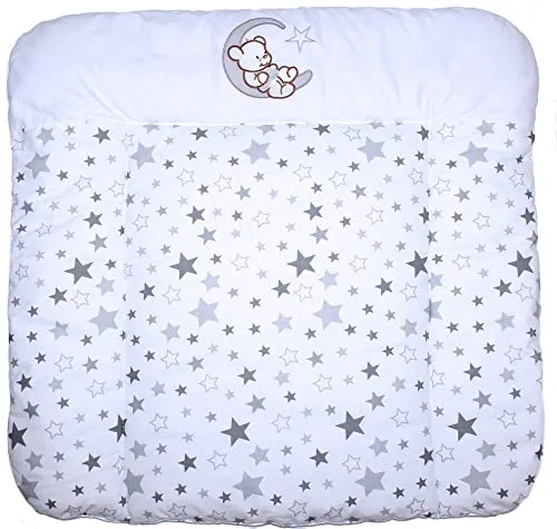 Wickelauflage mit Applikation - Bärchen Mond Star Hell - Wickeltischauflage Baby Auflage (70 x 50 cm)