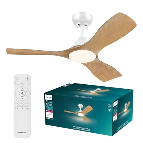 Philips LED Olas Deckenventilator 30W mit Fernbedienung - Kraftvoller Deckenventilator mit elegantem Design und dimmbarem LED-Licht. Genießen Sie ganzjährig angenehme Luftzirkulation und eine optimale Beleuchtung in Ihrem Zuhause.