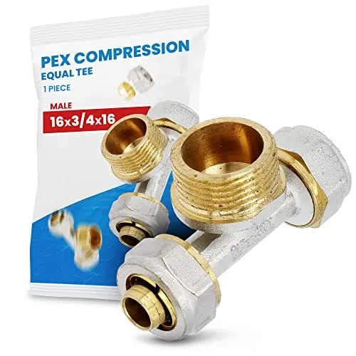 T-Stück PEX-AL-PEX Schraubfitting 16 x 3/4'' x 16 AG Messing Klemmverschraubung Sanitärsystem Heizungsschlauch Rohradapter T-Anschluss