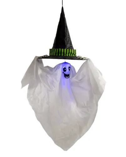 Horror-Shop Dekoobjekt Spooky Ghost Animatronic 85cm - Spooky Ghost Animatronic 85cm für kinderfreundliche Halloween-Dekoration. Aktiviert durch Geräusche, sorgt dieser charmante Geist für fröhliche Gruselstimmung und lässt sich einfach aufhängen.