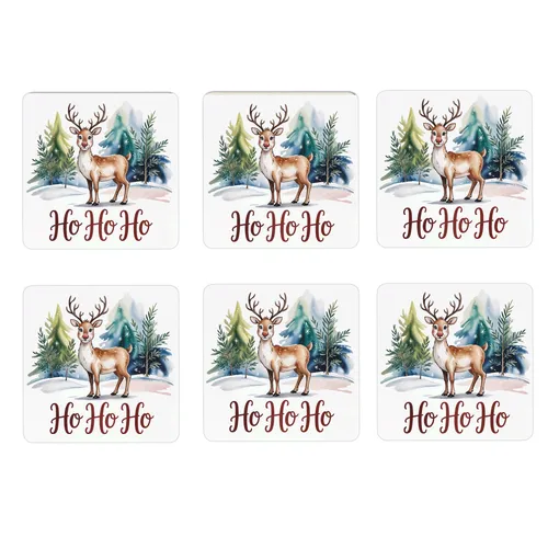 Weihnachten Rentier 6er Set Untersetzer aus Holz - Ho Ho Ho lustige Glasunterleger mit Spruch für Festliche Stimmung