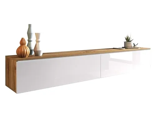 MIRJAN24 TV-Lowboard Detroit D180 - Moderner TV-Schrank mit 2 Türen, Wotan/Weiß Hochglanz, passt perfekt in jedes Wohnzimmer und bietet stilvollen Stauraum für Ihre Unterhaltungselektronik.