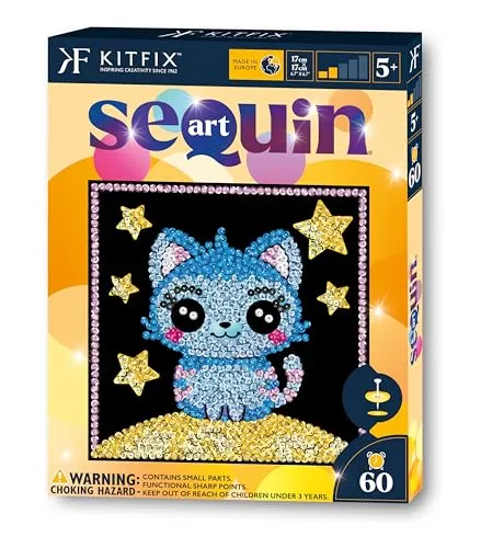 Kitfix - Sequin Art® 60 - Kätzchen - Paillettenbild für Kinder- 20 x 20cm - 60min Bastelprojekt - Bastelset für Kinder ab 5+ - 2021