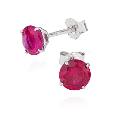 NKlaus Paar kleine Ohrstecker 925 Sterling Silber Rhodiniert Ohrringe Rot Zirkonia 6mm 5319