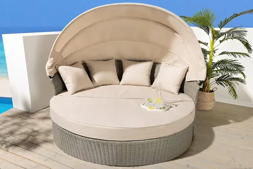 Riess-Ambiente Sonneninsel PLAYA LIVING 165cm - Sonneninsel in natur aus Polyrattan, mit ausziehbarem Fußteil und klappbarem Dach für ultimativen Komfort im Garten. Ideal für entspannte Stunden im Freien.