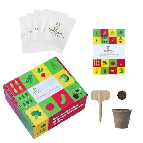 Gemüsesamenset - 30 ausgewählte Sorten - Anzuchtset für Gemüsepflanzen - Geschenkset - Saatgut für Küche, Balkon, Garten oder Hochbeet - inkl. detailierter Anzuchtanleitung - 20er Set von Farmers Love