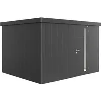 Biohort Gerätehaus Neo 3D Dunkelgrau-Metallic - Gerätehäuser – Robustes Metall-Gerätehaus mit 9,6 m², ideal für die sichere Aufbewahrung von Gartenmöbeln und Werkzeugen, mit breitem Eingang und stabiler Konstruktion.