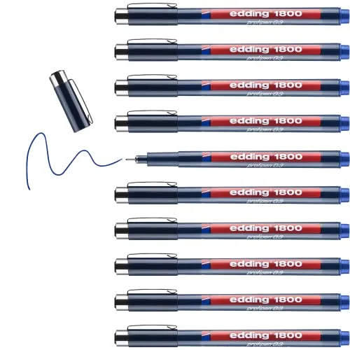 edding 1800 Präzisionsfeinschreiber - Blau - 10 Stifte - Fineliner mit feiner, metallgefasster Spitze und Linienbreite von 0,35 mm. Ideal für präzises Schreiben und Skizzieren, wisch- und wasserfeste Tinte schützt Ihre Arbeiten.