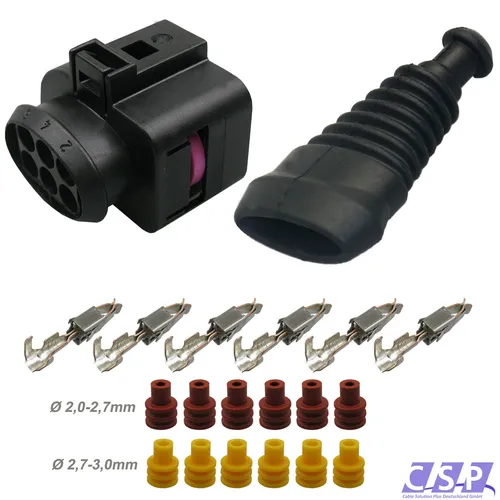 Stecker passt zu VW 1J0973733 Multi Reparatursatz 6-pol. 1,0²-2,5² Gummi Tülle