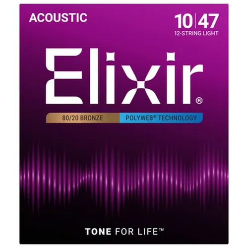 Elixir Polyweb Light 12 Str. Acoustic Saiten - Hochwertige Gitarrensaiten für 12-saitige Akustikgitarren, bieten langanhaltenden Klang und Korrosionsschutz für optimale Spielbarkeit.