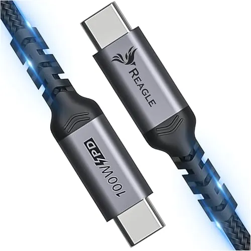 Reagle Thunderbolt 3 USB-C Kabel 1m 100W Power Delivery, 10 Gbit/s, 4K@60Hz Video, USB 3.2 Gen 2, Nylon geflochten für Laptop & Smartphone