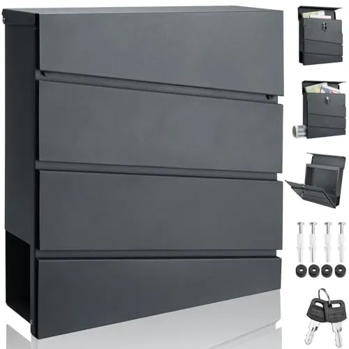 Designer Briefkasten anthrazit silber - Briefkästen - Großer Einwurfschlitz für Briefe, inkl. Zeitungsrohr und 2 Schlüsseln, schützt vor Witterungseinflüssen.