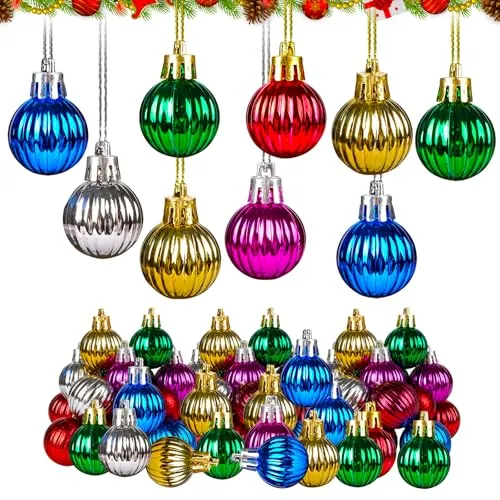 Stück Mini Christbaumkugeln with Lanyard,3cm Plastik Kleine Weihnachtskugeln Set, Bunt Weihnachtsdeko Kugeln,Christbaumschmuck Kunststof zum Aufhängen für Drinnen, Außenbereich Deko 24