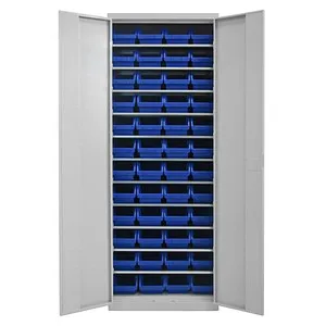 ADB Metall Flügeltürenschrank mit 48 Sichtlagerkästen - Robuster Werkzeugschrank mit verstellbaren Fachböden für optimale Organisation. Ideal für Werkstätten, bietet Platz für bis zu 48 Sichtlagerkästen und ist komplett montiert.