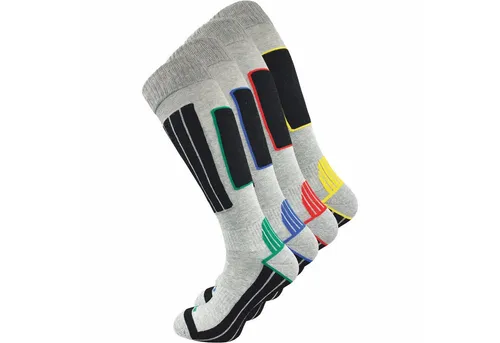 Herren Skisocken mit Polsterung (4er-Pack) - Sportsocken aus 20% wärmender Wolle mit optimaler Feuchtigkeitsregulation und druckfreien Nähten für höchsten Tragekomfort und Schutz auf der Piste.