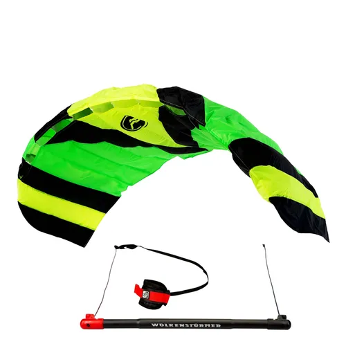 Wolkenstürmer® Paraflex Sport 2-Leiner Lenkmatte 2.3 grün - Drachen – Flugfertige Lenkmatte mit robustem Ripstop Polyester, ideal für schnellen Flugspaß und einfache Handhabung. Inklusive hochwertiger Dyneemaleinen und Aufbewahrungstasche.