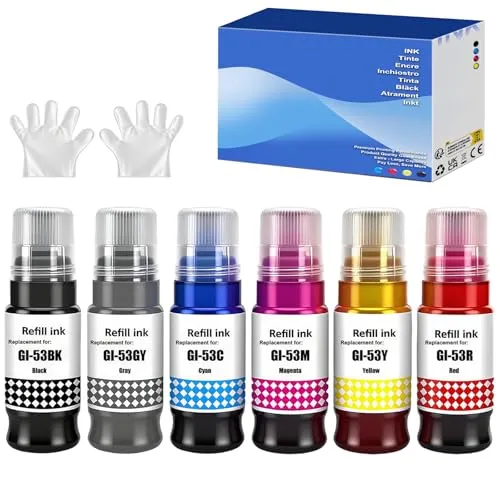 SHUOLEI GI-53 GI53 kompatibel Tintenpatrone Pixma Multipack kompatibel GI-53 GI53 Tinte für PIXMA G650 G550 (6-Pack,Schwartz/Cyan/Magenta/Gelb/Rot/Grau)