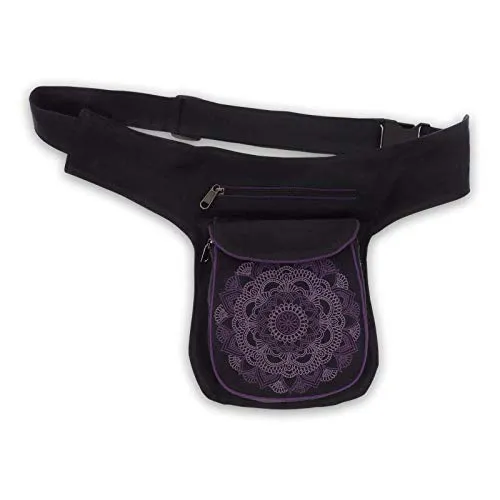 KUNST UND MAGIE Bauchtasche Hüfttasche Mandala Gürteltasche Festivaltasche Sidebag, Farbe:Schwarz/Lila