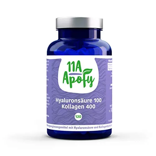 11A-Apofy | Hyaluronsäure 100 Kollagen 400 | Pflanzliche Hyaluronsäure | Bioaktive Kollagenpeptide | 120 Kapseln