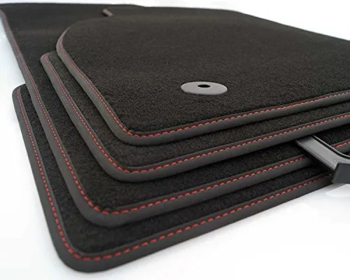 Produktbild kh Teile Fußmatten Corsa E Original Premium Qualität Velours Autoteppich 4-teilig schwarz, Rote Ziernaht Nubuk