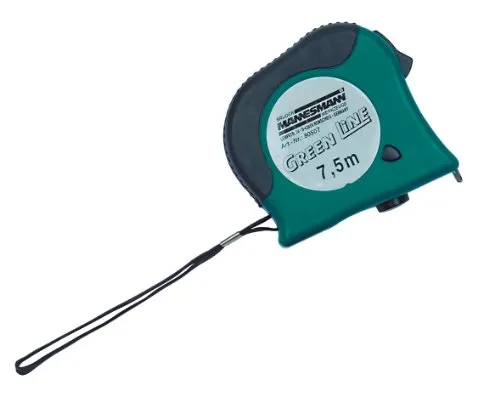Brüder Mannesmann Bandmass, 7,5 m x 25 mm, Gehäuse grün/schwarz | M80507
