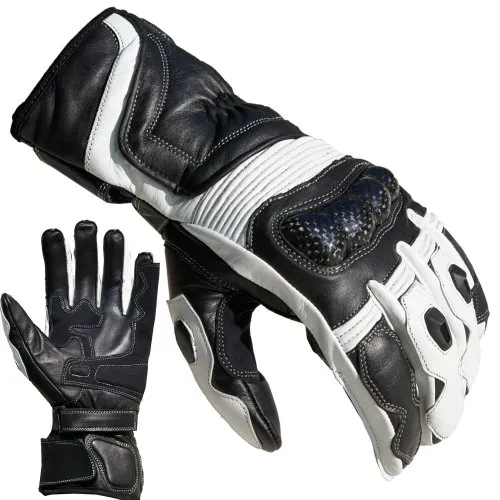 PROANTI Motorradhandschuhe Racing Leder Motorrad Handschuhe (Gr. M-XL, Weiß) - L
