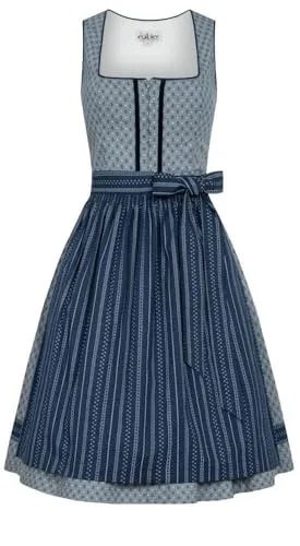 Nübler Dirndl midi Damen - 2 teilig inkl. Kleid und Dirndl Schürze, Rocklänge 70cm - Moderne bayrische Tracht, Franzi Grafit, Größe:40