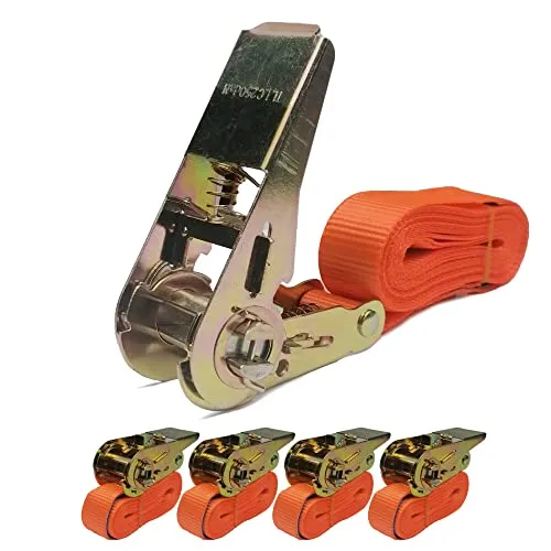 Stück Spanngurte mit Ratsche / 500Kg 4m – Einteilige Zurrgurte - 500 daN – Ratschen Gurt Signal Orange - Ladungssicherung (25mm x 4m) 4