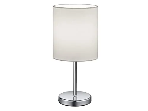 Kleine Tischleuchte 28cm Silber mit Stoffschirm Weiß