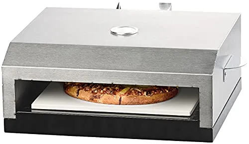 Rosenstein & Söhne Gasgrill Pizzaofen: Pizzaofen-Grillaufsatz mit Steinplatte - Gartenöfen für Pizzas mit gleichmäßiger Wärmeverteilung und integriertem Thermometer bis 300 °C für perfekte Pizzas und Flammkuchen. Ideal für Gas- und Holzkohlegrills ab 40 x 35 cm.