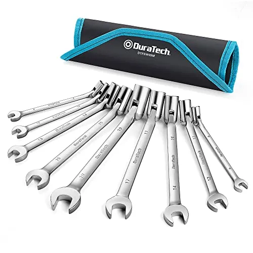 DURATECH 9-tlg. Flexkopf Ringschlüssel-Set 8–19 mm, Maul-Ringschlüssel mit Gelenkkopf, metrisch, Steckschlüssel-Satz mit Aufbewahrungstasche