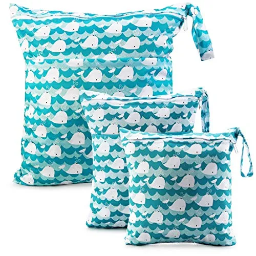 CeeKii Wet Dry Cloth Windeltaschen 3er Pack Windeltaschen Nasstaschen Waschbare Reisetaschen, wasserdichte Wet Bag,Baby Reusable Beach Pool Gym Bag mit Reißverschlusstasche und Druckknopfgriff