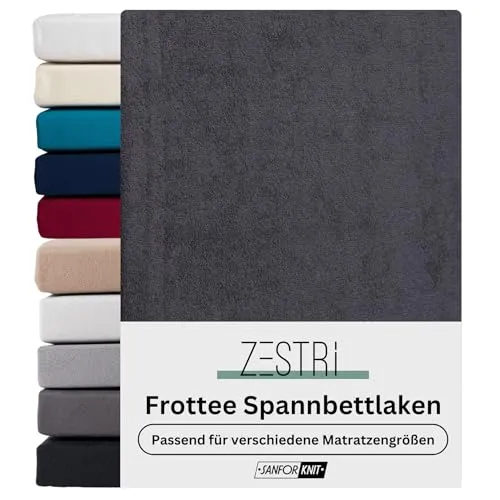 Frottee Spannbettlaken Anthrazit 180x200 cm - Winterliches Spannbetttuch, extra dickes Material (160g/m²) für behaglichen Schlafkomfort, OEKO-TEX zertifiziert und hautsympathisch – ideal für kalte Nächte.