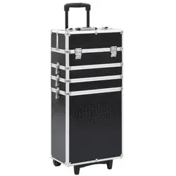 vidaXL Kosmetikkoffer Aluminium Schwarz mit Krokoprägung - Reisetaschen - Praktischer Kosmetikkoffer mit 4 Etagen und ausziehbaren Ablagen, ideal für die übersichtliche Organisation und den sicheren Transport Ihrer Kosmetikprodukte.