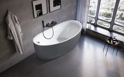Acryl Badewanne Freistehend Modern 170 cm - Moderne freistehende Badewanne aus hochwertigem Acryl, ovaler Form, ideal für entspannende Bäder. Maße: 170 x 80 x 65 cm, mit 2 Jahren Herstellergarantie.